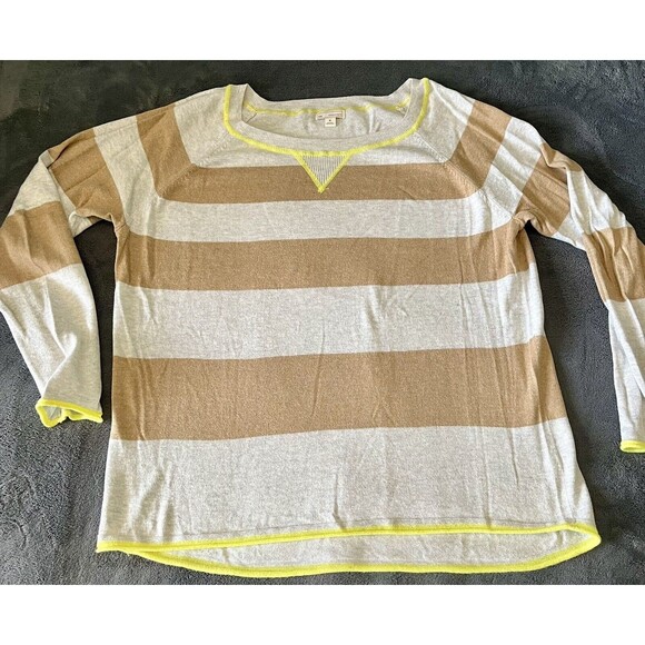 Gap Sweater Womens Brown Gray Striped Long Sleeve Pullover Size M Lightly Worn - Picture 2 of 6
